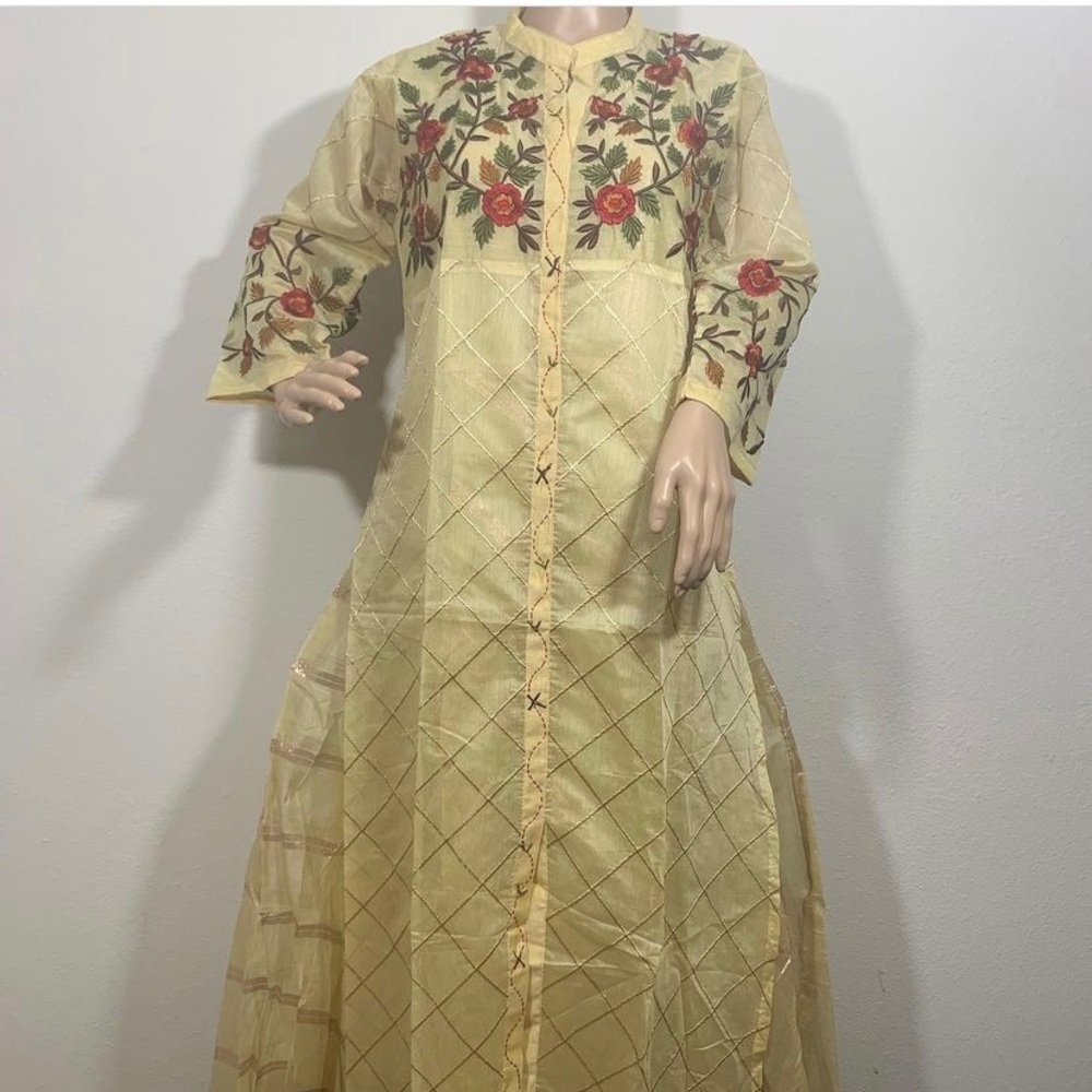 Chanderi silk long double layer kurti
